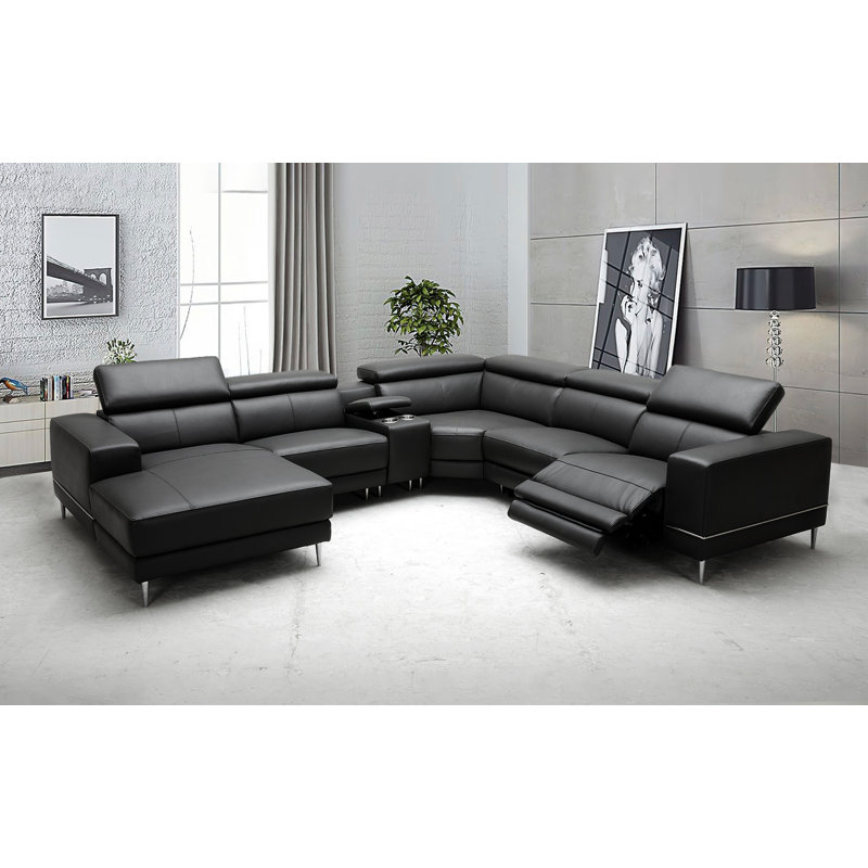 Loxli Modern Leather Sectional with Recliner, Right Hand Facing
