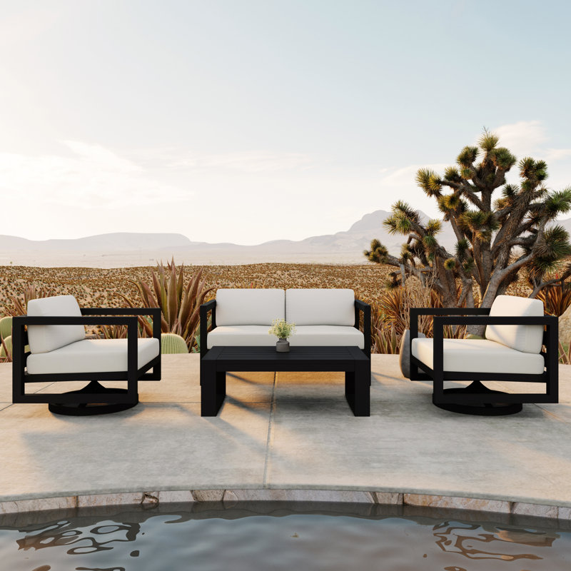 Avion 4 Piece Loveseat Set With Swivel, Canvas Natural Sunbrella® Canvas, Slate