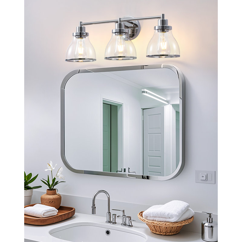 Éclairage de meuble-lavabo pour salle de bain / couloir / vestiaire en verre transparent, Plaqué nickel poli, 3 lumières