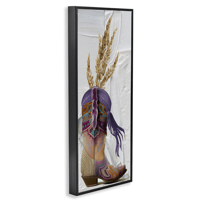 «Cowboy Boot & Wheat», art de la giclée encadrée par Sasha, Giclée encadrée noir minuit, H 24 po x l 10 po