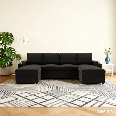 Convertible Sofa Bed 109.5" U-Shaped Sectional Sofa Modern Upholstered Sofa with Storage Chaise Lounges