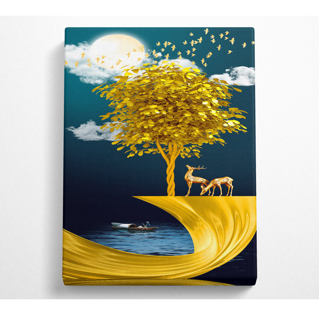 Gold Tree Stag - No Frame Kunstdrucke auf Leinwand