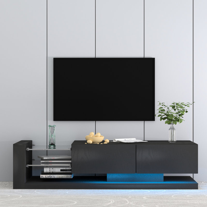 Led Tv Stand For 75-inch Tv, Remote & Controlled, Modern Style (Entertainment Center With Ample Control, Black