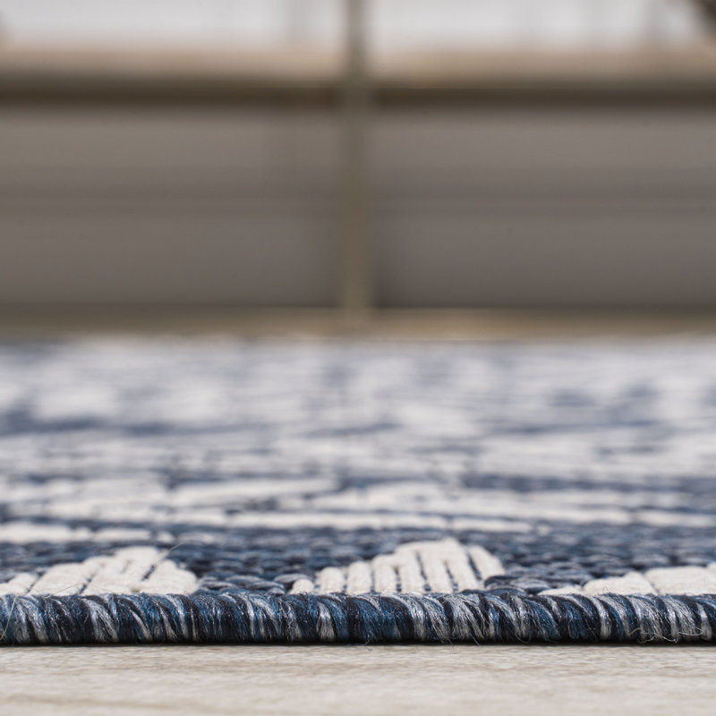 Mechling Nevis Palm Frond Navy/Ivory Indoor/Outdoor Rug, Square 9'