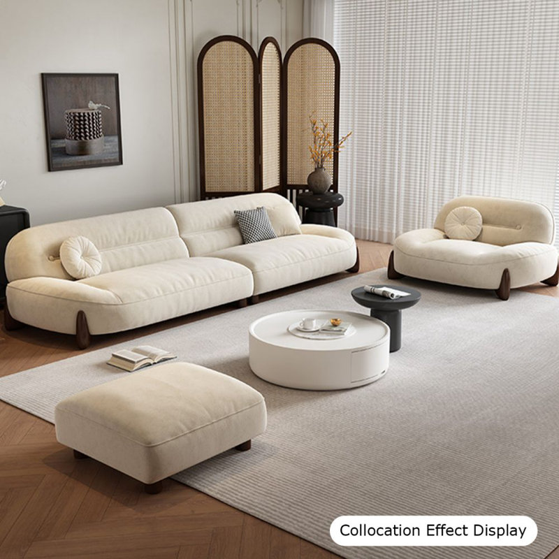 Chaise d'appoint à coussin en polyester blanc crème avec repose-pieds
