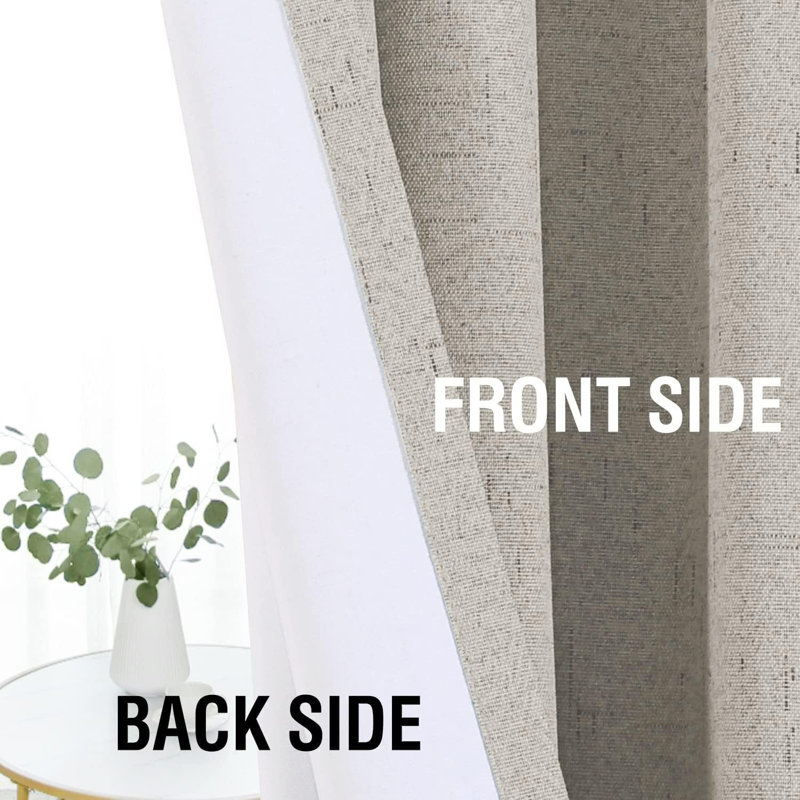Linen Look 100% Blackout Curtains for Bedroom Full Light Blocking Rod Pocket 42 Inches Wide Linen Textured Thick Window Curtain Drapes with Backing