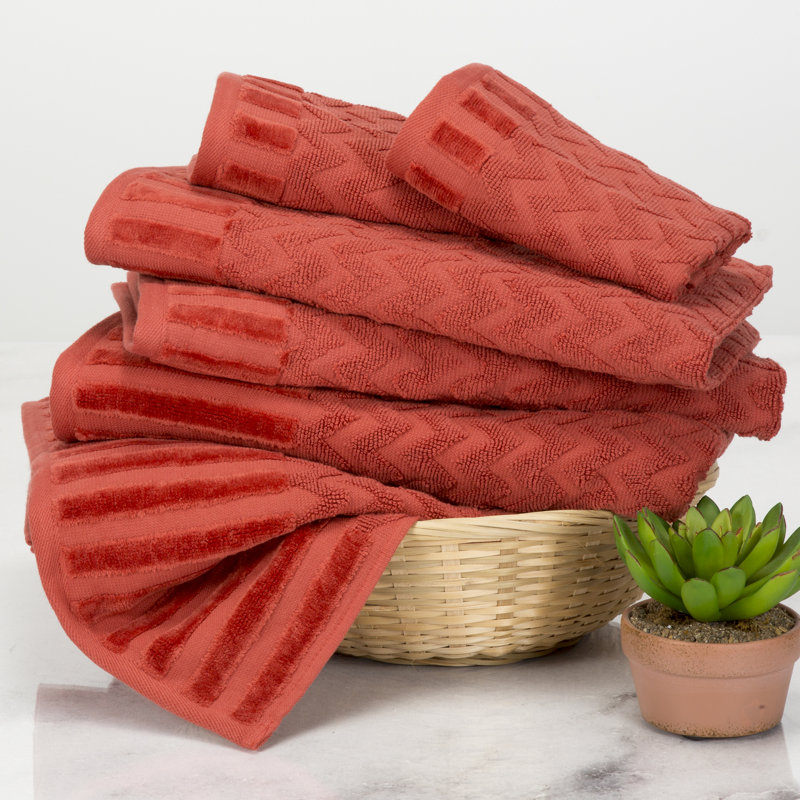 Ensemble de 6 serviettes de bain en coton Harva - Serviettes décoratives luxueuses, Brique