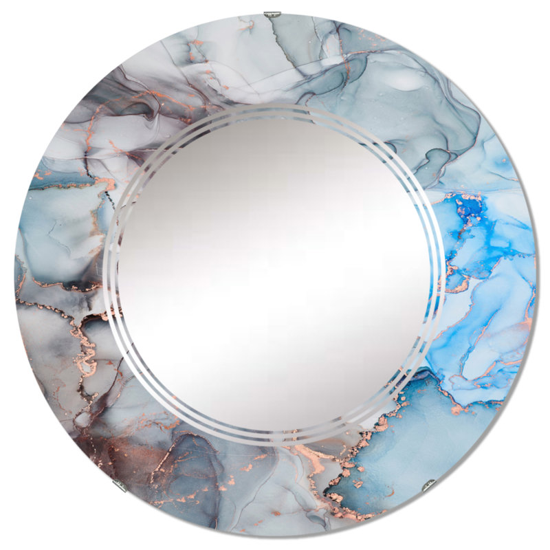 Gris liquide tendre liquide - miroir mural moderne rond, 24 po x 24 po