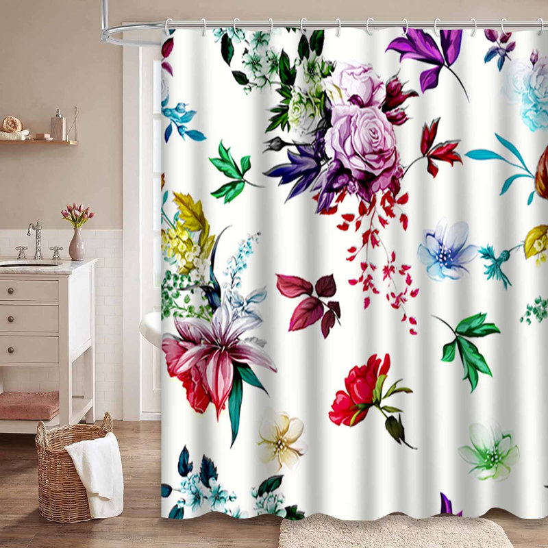 Rideau de douche imperméable à l'eau avec motif floral abstrait et aquarelle avec 12 crochets, L 72 po x l 72 po