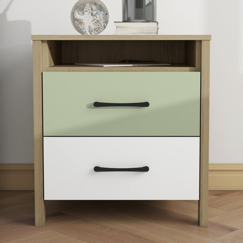 Allysyn 22.7" 2 Drawer Nightstand, Oslo Oak/Sage Green/White, Individual