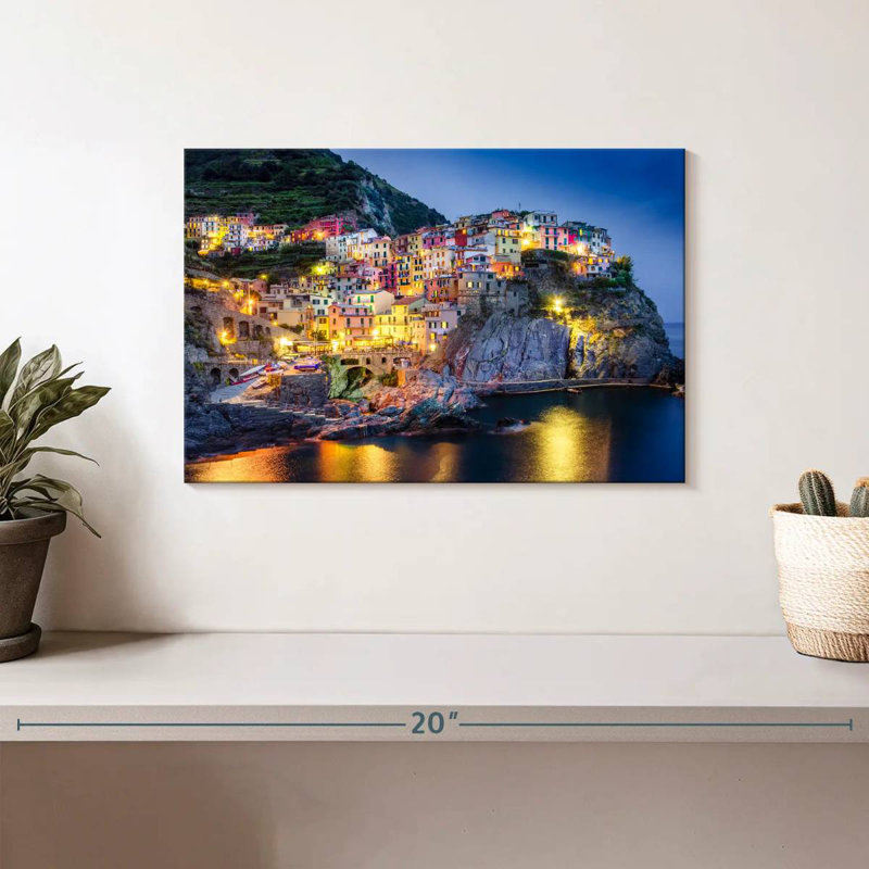 Vue de nuit des Cinque Terre Gillard, H 8 po x l 12 po
