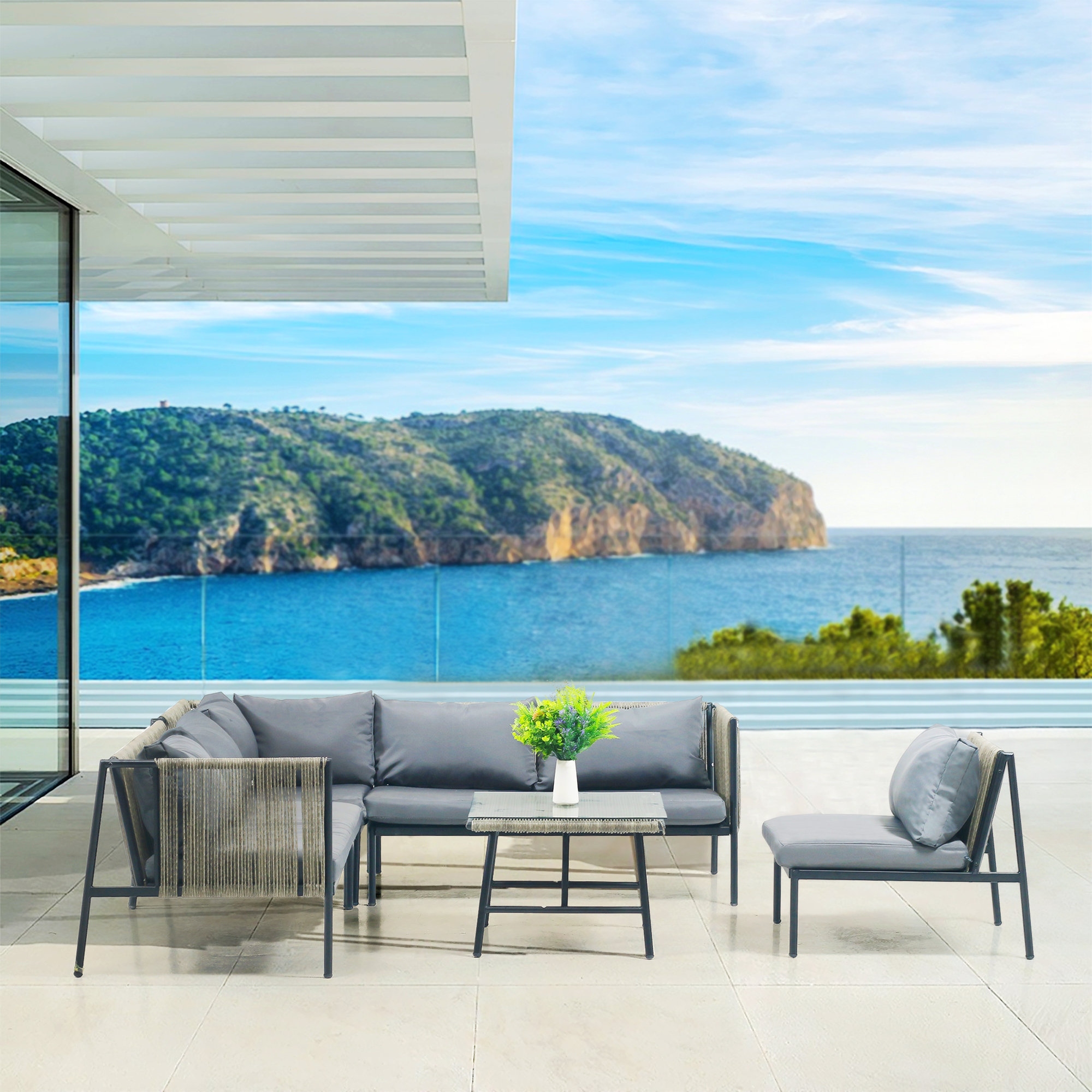 Bayou Breeze Luxury Rattan Wicker Outdoor Furniture Set Garden Sofa Set