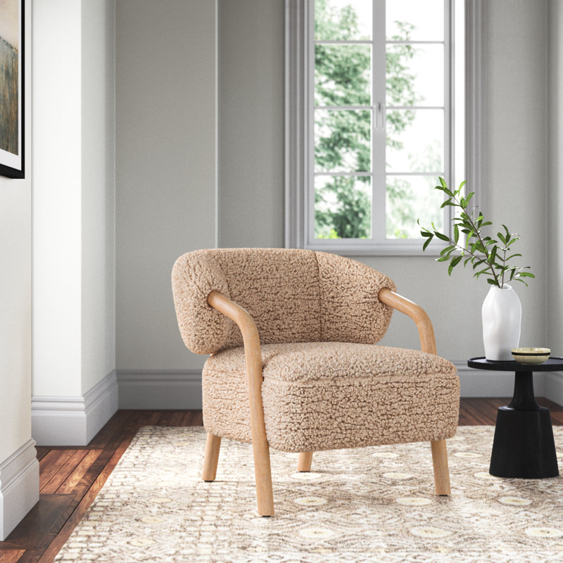 Citrine 29.25" W Armchair, Almond Oak, Andes Toast Faux Shearling
