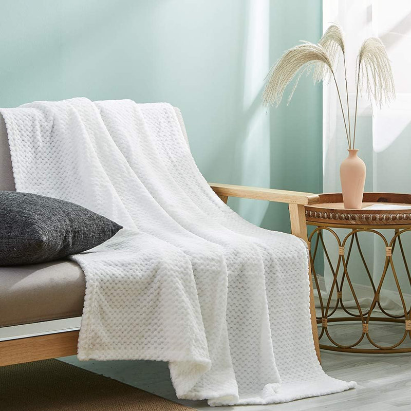 Flannel Fleece Velvet Plush Throw Blanket, White