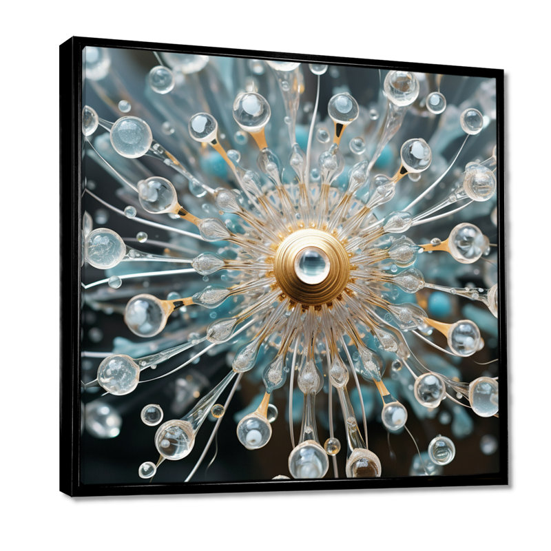 Gouttelettes d'eau de pissenlit Dew-Kissed - pissenlit, art mural, Toile avec cadre flottant noir, H 16 po x l 16 po x P 1 po