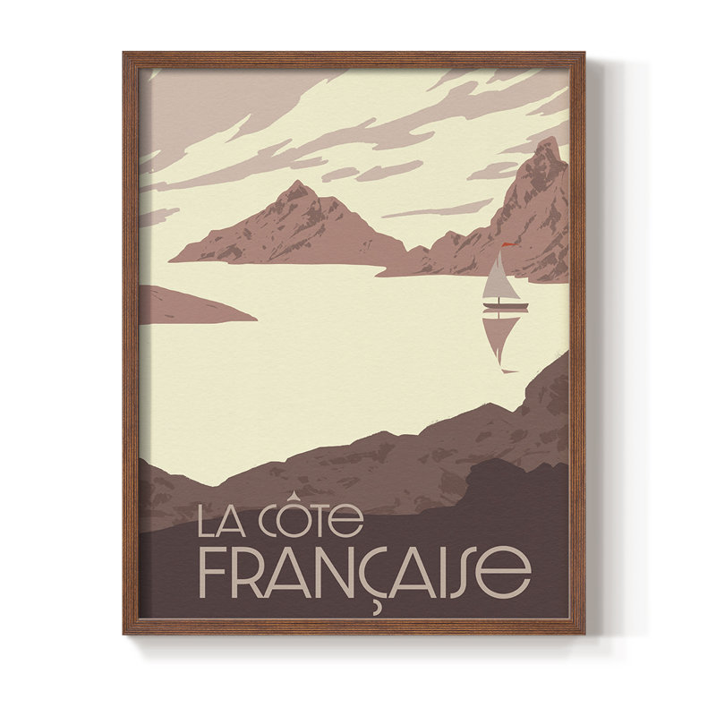 Côte française II, reproduction encadrée - bois massif, Noyer, H 11 po x l 9 po