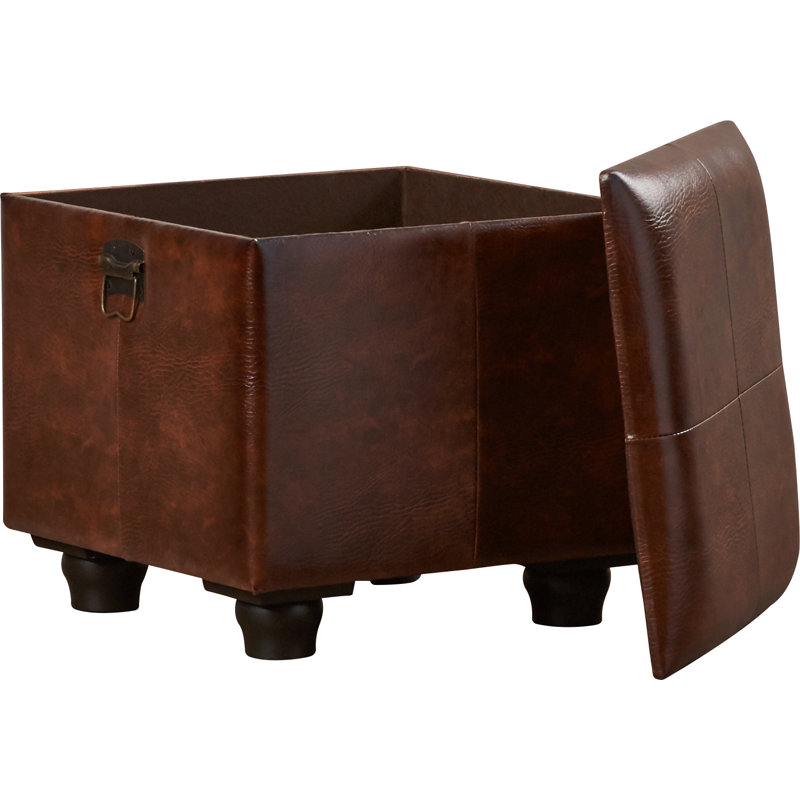 Aracely Faux Leather Ottoman, Brown Faux Leather