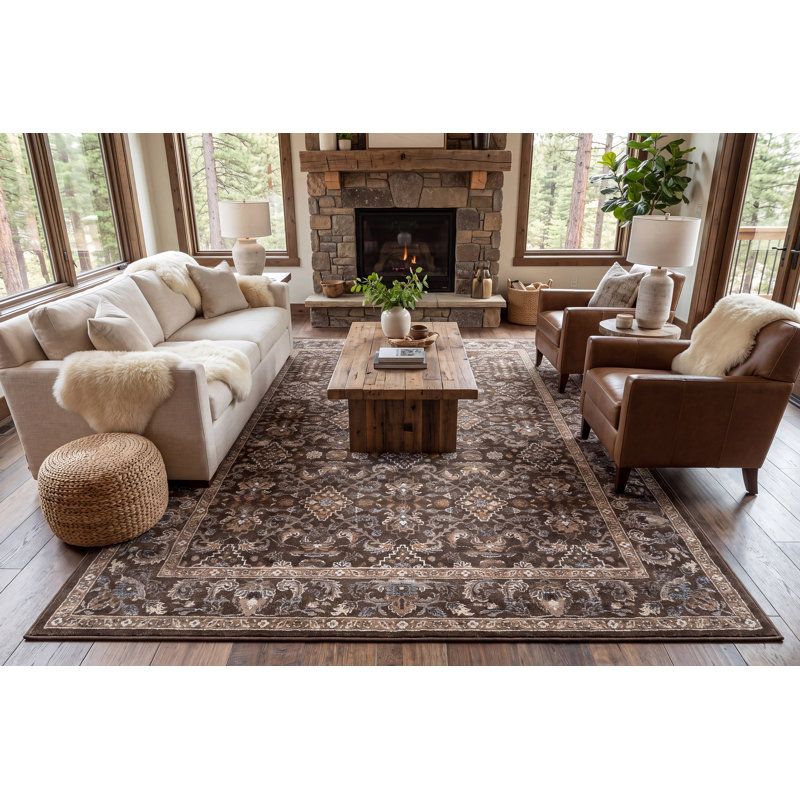 ANCIENT GARDEN 5.3X7.7 57276-3235 DARK BROWN/BEIGE/BLUE, Rectangle 5'3" x 7'7"