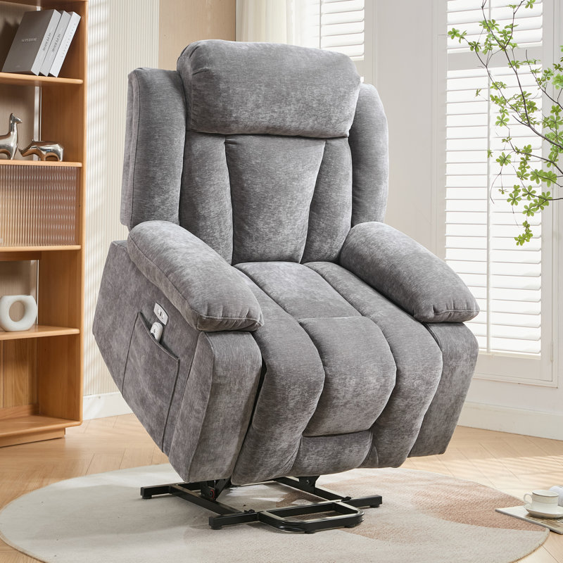 Upholstered Recliner With Cup Holders, Grey