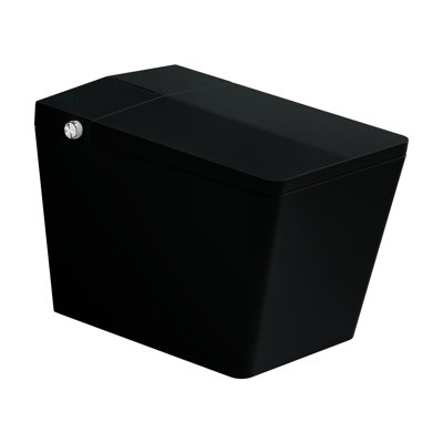 Black Square Smart Toilet With Built-In Tank, Auto Flush, Heated Seat, Remote Control, Led Display, Enrichment Tank For Bathroom, Finish