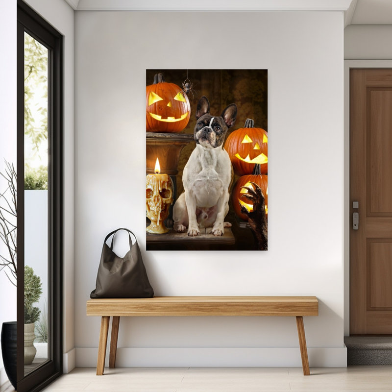 Halloween, art bouledogue français, H 60 po x l 40 po