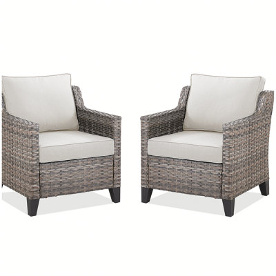 Ensemble de 2 chaises d'extérieur avec accoudoirs d'extérieur et chaises en osier idéales pour le porche, la piscine, la terrasse et la cour en beige