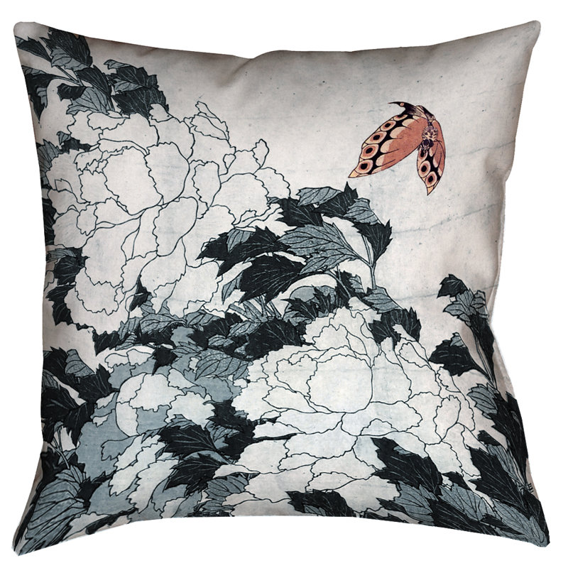 Coussin Katsushika Hokusai, 18 po x 18 po, Pêche / gris