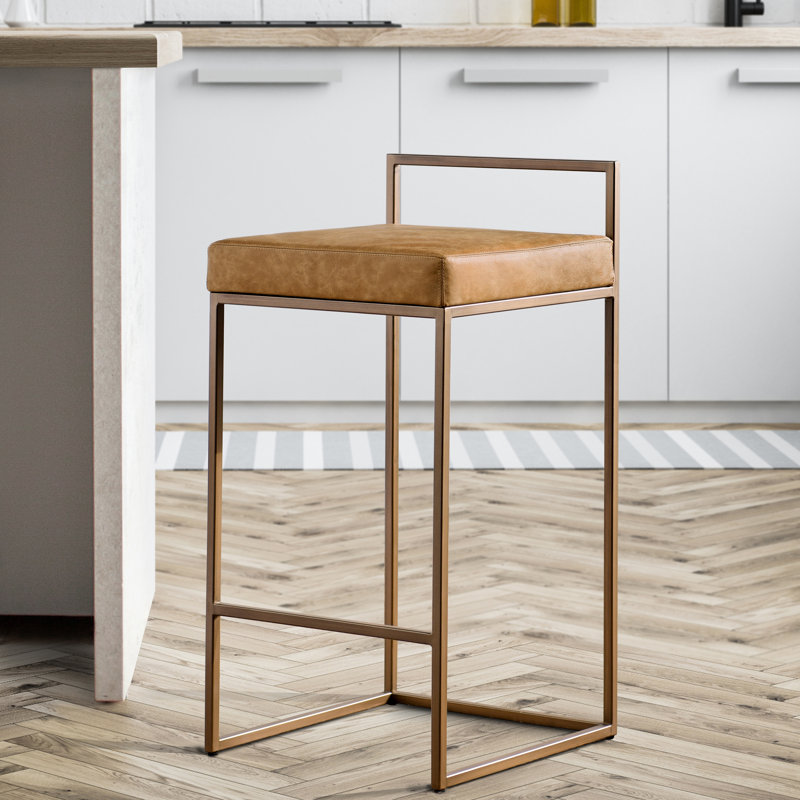 Belfort 26" Counter Stool By Classic Home, Brass, Chestnut Brown
