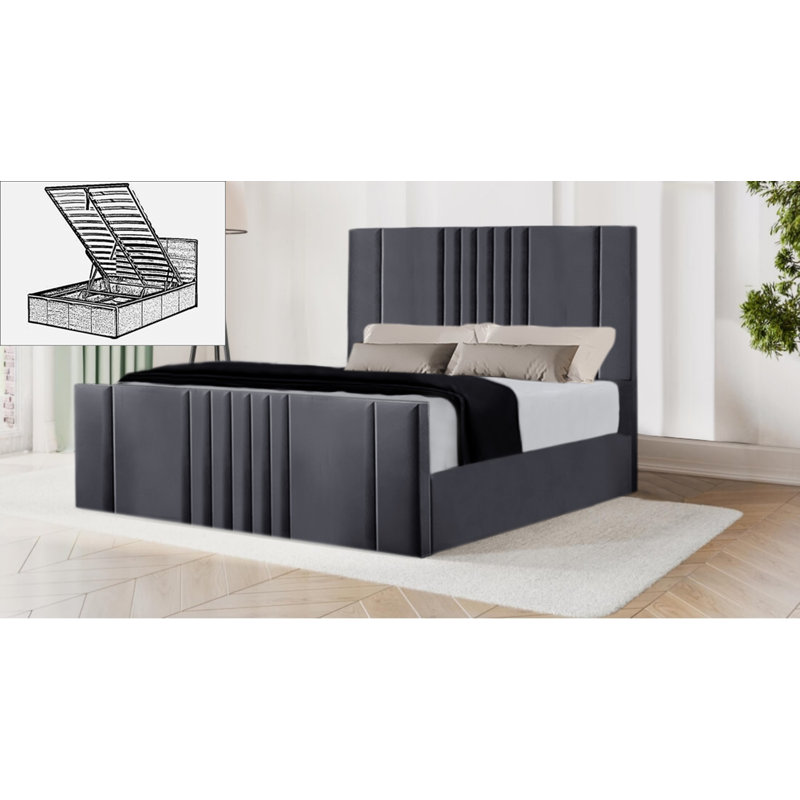 Moherek Upholstered Storage Bed, Steel Grey, King (150 x 200 cm)