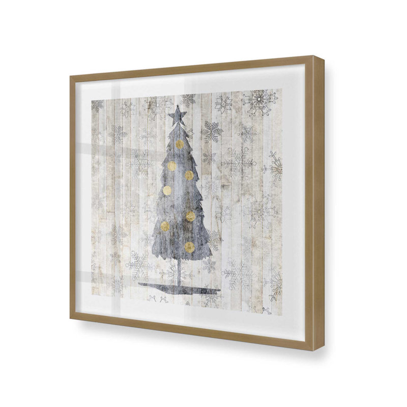 Impression d'arbre de Noël rustique argenté, Cadre simple en or brossé, bois massif, H 13,75 po x l 13,75 po