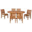 Ensemble de salle à manger 7 pièces en bois de teck comprenant une table d'extension ronde à ovale avec 6 chaises d'appoint Abacho