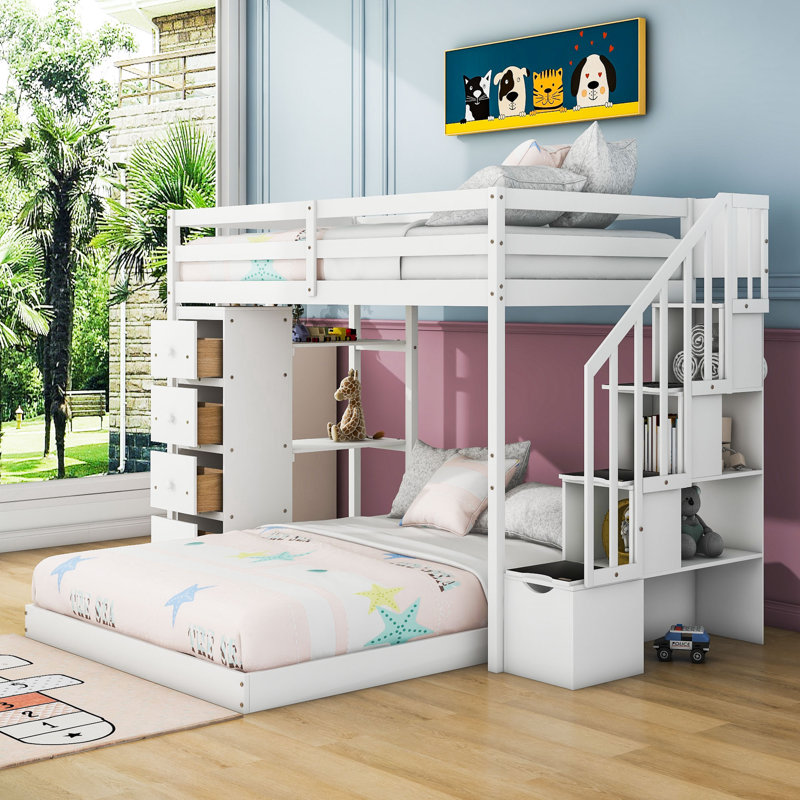 Nyora Kids Twin Over Full Bunk Bed with Drawers, White
