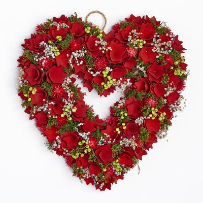 14" Wood Curl Heart Wreath