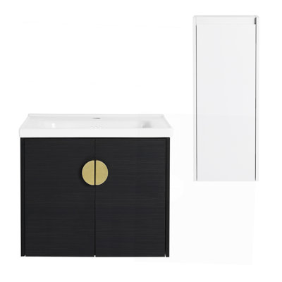 Meuble-lavabo mural 24 po avec lavabo en céramique et armoire latérale, portes à fermeture en douceur