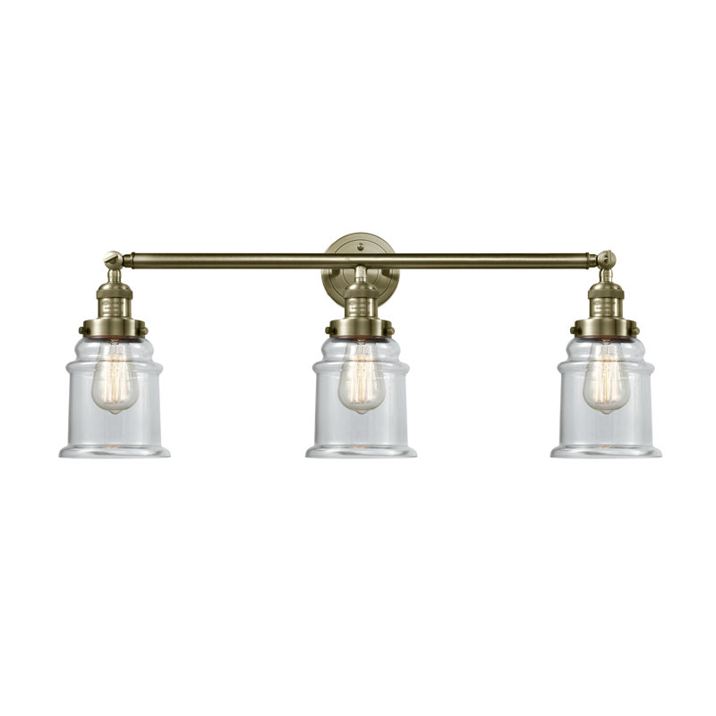 Éclairage pour salle de bain 3 lumières Galaviz, Laiton antique, Transparent 1, Ampoule incandescente rétro de 60 watts
