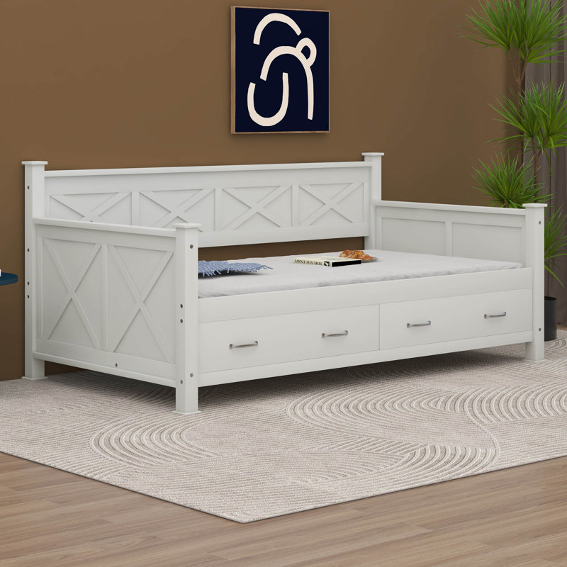 Eford Twin Size Daybed with 2 Large Drawers, White