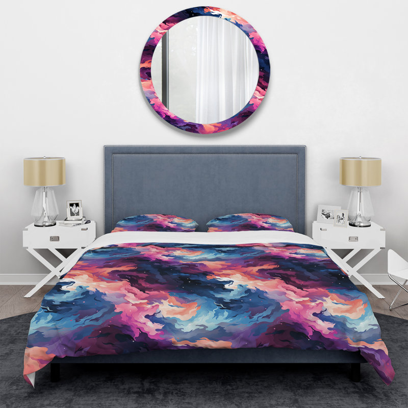 Ensemble de housse de couette abstraite mauve et bleu céleste Aura Camouflage I - polyester en microfibre