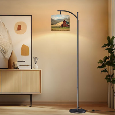 Lampe sur pied à arc avec abat-jour ajustable Rustic Farmhouse Vintage Barn Country Field Landscape