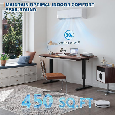 9 000 BTU mini climatiseur divisé avec télécommande 19 SEER2 refroidit jusqu'à 450 pieds carrés Ft, 230 V mini système à onduleur sans conduit avec pompe à chaleur de 0,75 tonne et ensemble d'installation préchargé, ultra-silencieux