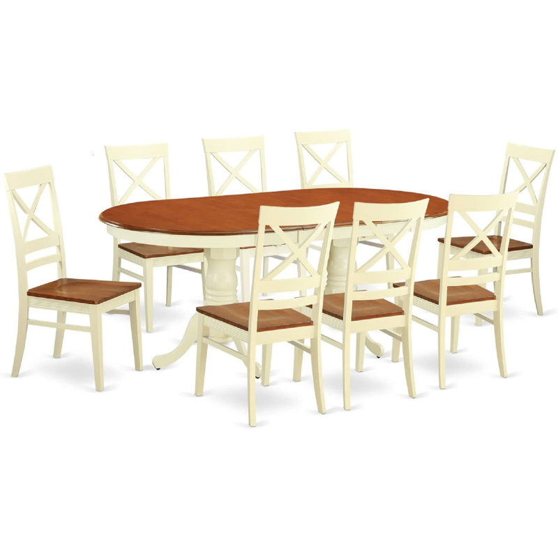 9 Piece Dining Room Furniture Set Includes an Oval Kitchen Table with Butterfly Leaf and 8 Dining Chairs, Buttermilk & Cherry