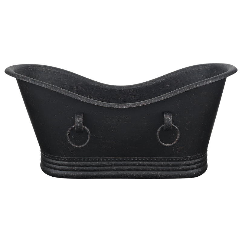 67" Hammered Double Slipper Bathtub With Rings, Glazed Black