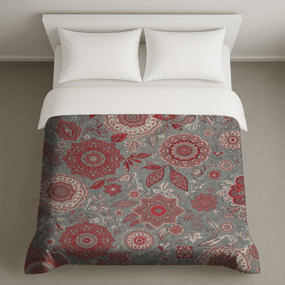 Red Gray Floral Pattern Duvet Covers
