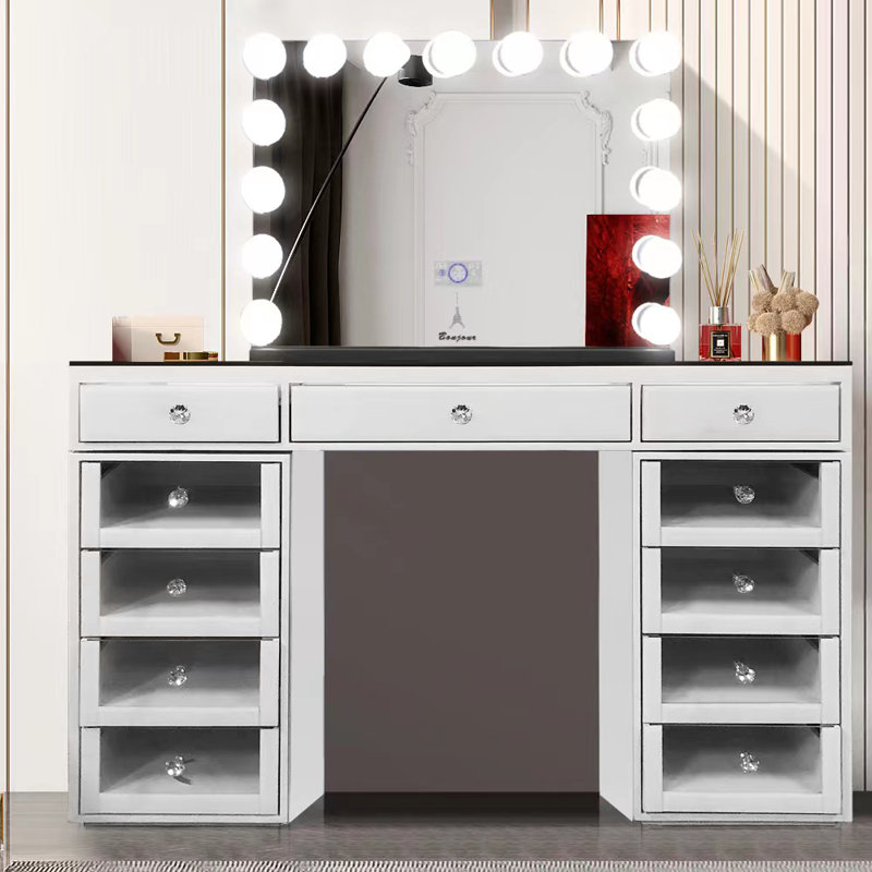 Ensemble coiffeuse Hollywood avec miroir, Noir, H 27 po x l 31,5 po