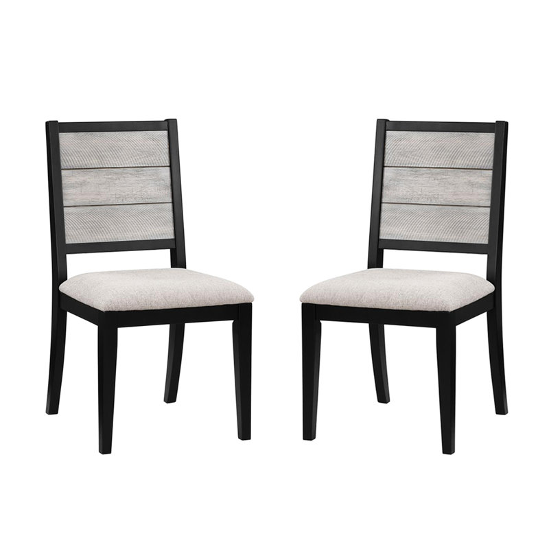 De 2 chaises de salle à manger rembourrées en gris et noir, base en contreplaqué robuste, siège de 19 pouces, revêtement, style rectangulaire pour la pièce