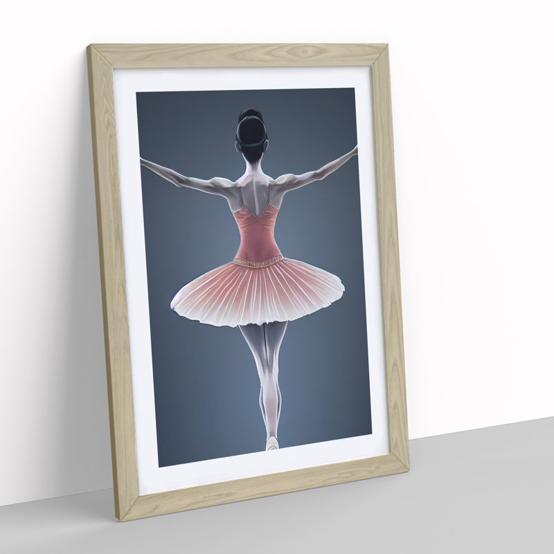 Ballerina Poised - Single Picture Frame Painting, 64cm H x 46cm W x 2cm D, Oak Framed