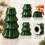 Ensemble de porte-bougie 3 pièces arbre de Noël en céramique vert