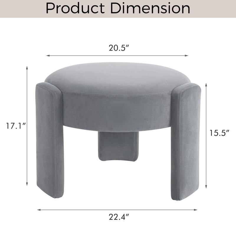 Modern Unique Design 20.5" W Velvet Upholstered Ottoman, Gray Velvet
