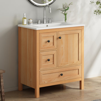 Bathroom Vanity with Ceramic Sink, Adjustable Shelf and Full Soft-Close Drawers