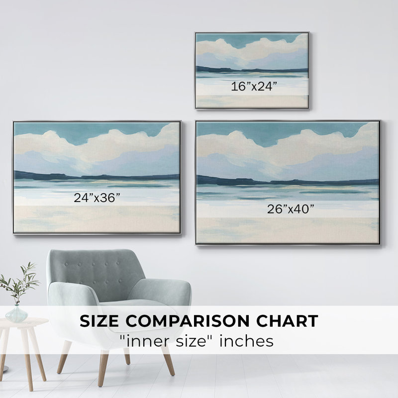 Cream Coastline I, reproduction d'art sur toile, H 25 po x l 37 po x P 2 po, Encadrement argenté