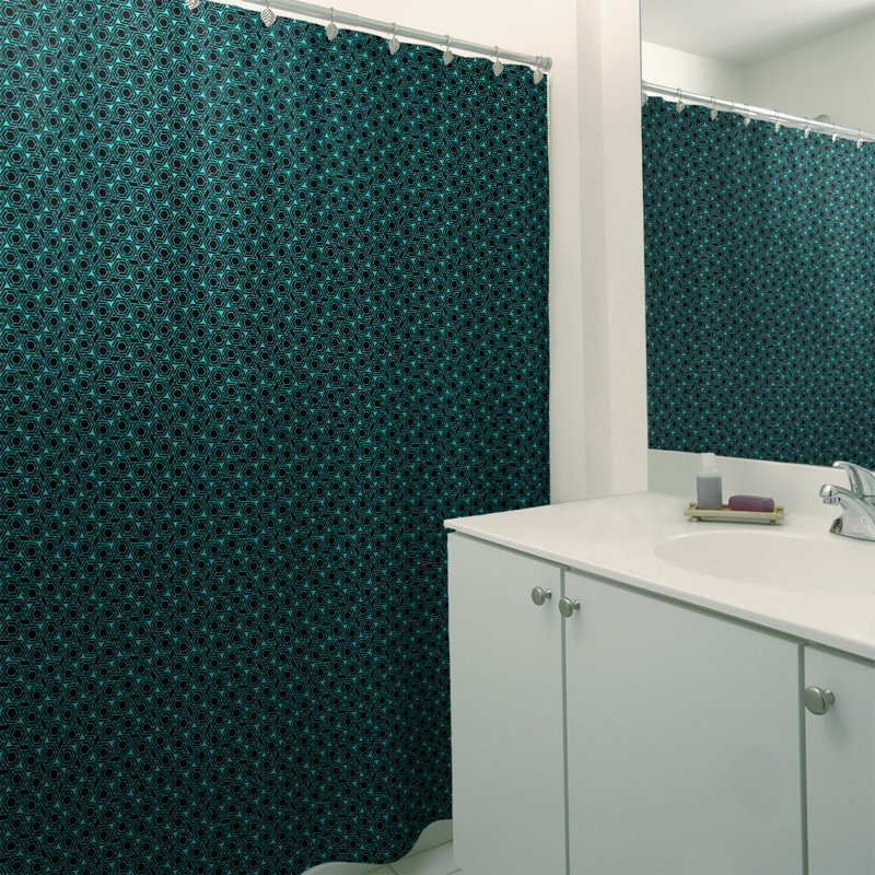 Rideau de douche simple hexagonal classique, Sarcelle / Noir, Classic Hexagonal